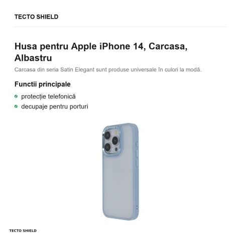 Husa Satin Elegant Matt pentru Apple iPhone 14, Carcasa, Albastru [1]