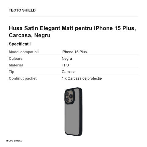 Husa Satin Elegant Matt pentru iPhone 15 Plus, Carcasa, Negru [2]