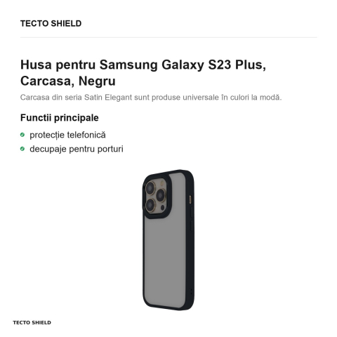 Husa Satin Elegant Matt pentru Samsung Galaxy S23 Plus, Carcasa, Negru [1]