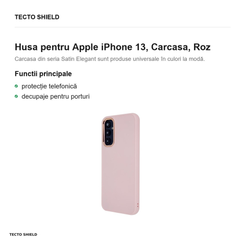 Husa Satin Elegant pentru Apple iPhone 13, Carcasa, Roz [1]