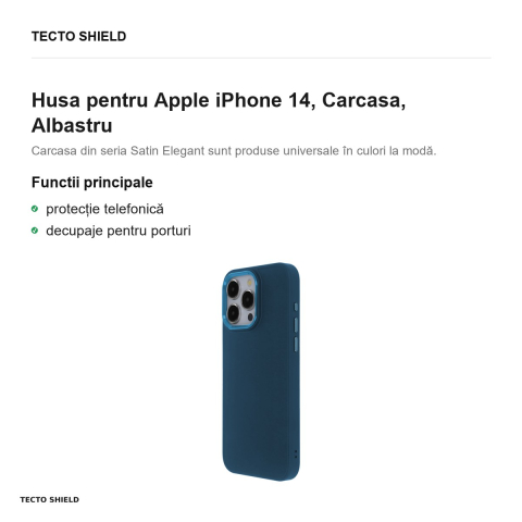 Husa Satin Elegant pentru Apple iPhone 14, Carcasa, Albastru [1]