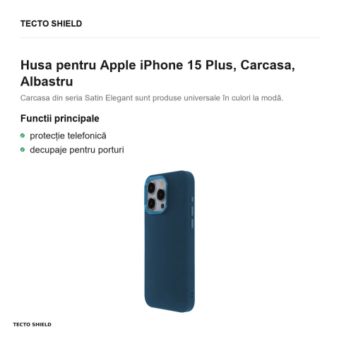 Husa Satin Elegant pentru Apple iPhone 15 Plus, Carcasa, Albastru [1]