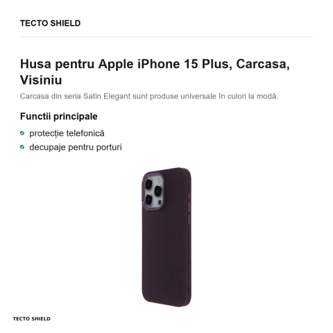 Husa Satin Elegant pentru Apple iPhone 15 Plus, Carcasa, Visiniu [1]