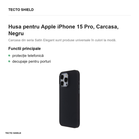 Husa Satin Elegant pentru Apple iPhone 15 Pro, Carcasa, Negru [1]