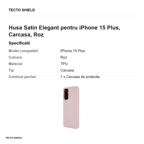 Husa Satin Elegant pentru iPhone 15 Plus, Carcasa, Roz [2]