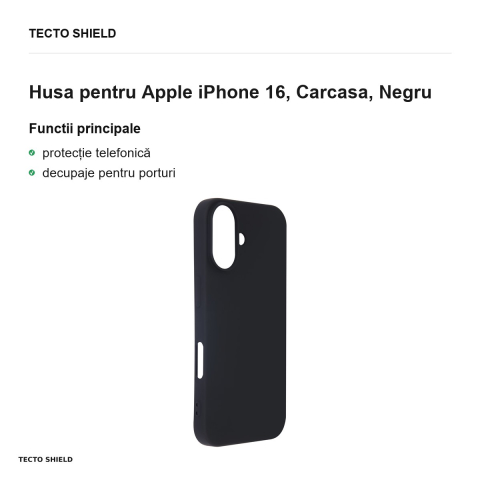 Husa Satin Flex pentru Apple iPhone 16, Carcasa, Negru [1]