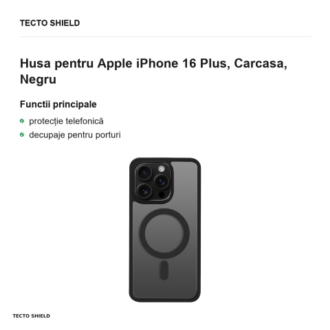 Husa Satin Matt Mag pentru Apple iPhone 16 Plus, Carcasa, Negru [1]