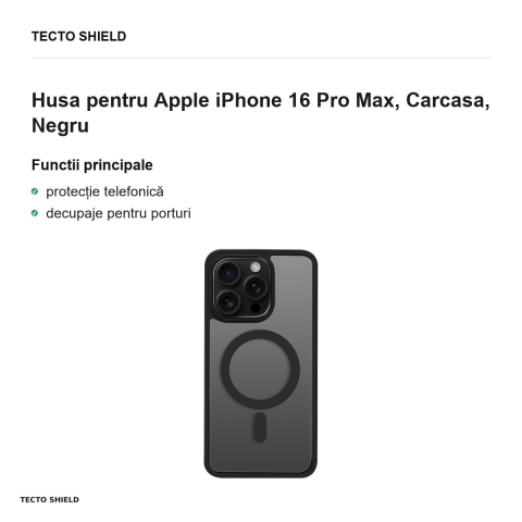 Husa Satin Matt Mag pentru Apple iPhone 16 Pro Max, Carcasa, Negru [1]