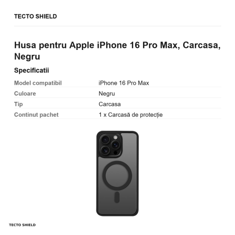 Husa Satin Matt Mag pentru Apple iPhone 16 Pro Max, Carcasa, Negru [2]