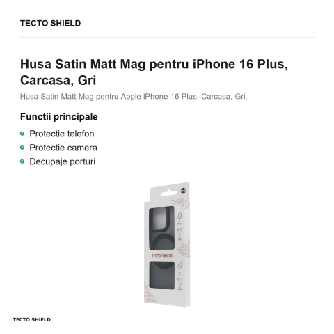 Husa Satin Matt Mag pentru iPhone 16 Plus, Carcasa, Gri [1]