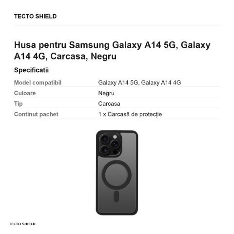 Husa Satin Matt Mag pentru Samsung Galaxy A14 5G, Galaxy A14 4G, Carcasa, Negru [2]