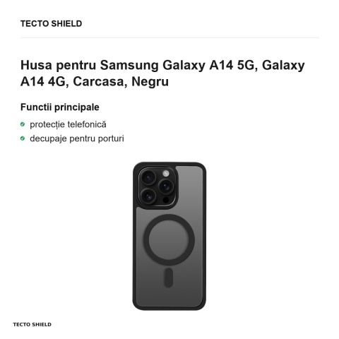 Husa Satin Matt Mag pentru Samsung Galaxy A14 5G, Galaxy A14 4G, Carcasa, Negru [1]