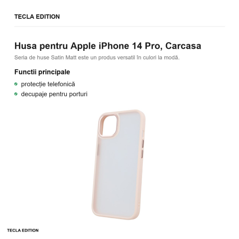 Husa Satin Matt pentru Apple iPhone 14 Pro, Carcasa, Roz [1]