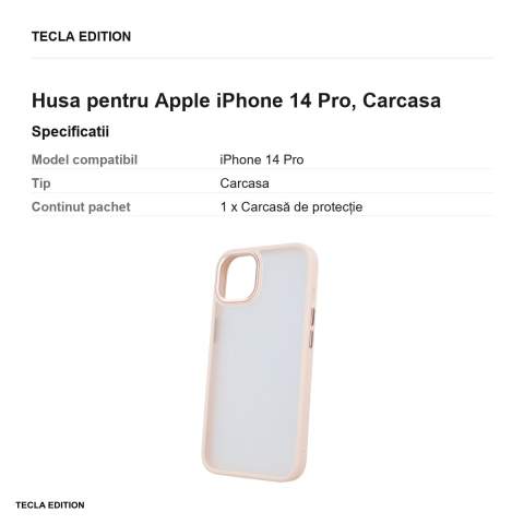 Husa Satin Matt pentru Apple iPhone 14 Pro, Carcasa, Roz [2]