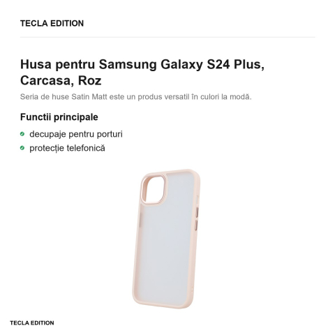 Husa Satin Matt pentru Samsung Galaxy S24 Plus, Carcasa, Roz [1]