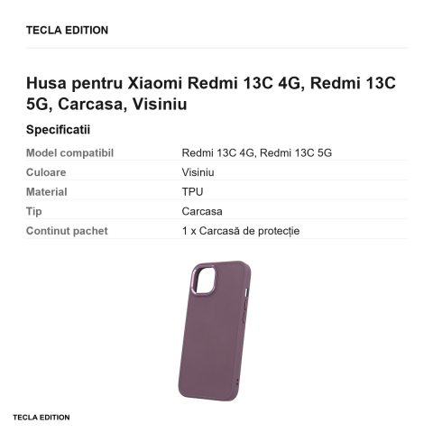 Husa Satin pentru Xiaomi Redmi 13C 4G, Redmi 13C 5G, Carcasa, Visiniu [2]