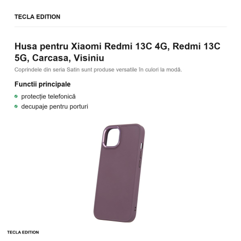 Husa Satin pentru Xiaomi Redmi 13C 4G, Redmi 13C 5G, Carcasa, Visiniu [1]