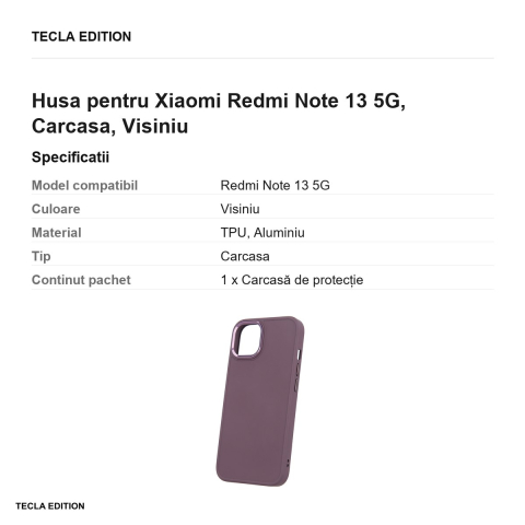 Husa Satin pentru Xiaomi Redmi Note 13 5G, Carcasa, Visiniu [2]