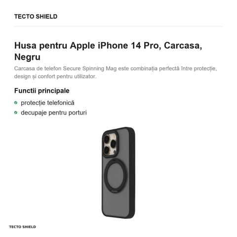 Husa Secure Spinning Mag pentru Apple iPhone 14 Pro, Carcasa, Negru [1]