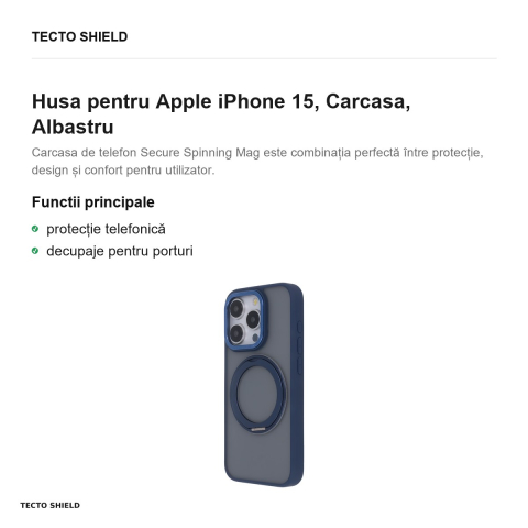 Husa Secure Spinning Mag pentru Apple iPhone 15, Carcasa, Albastru [1]