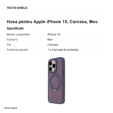 Husa Secure Spinning Mag pentru Apple iPhone 15, Carcasa, Mov [2]