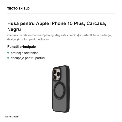 Husa Secure Spinning Mag pentru Apple iPhone 15 Plus, Carcasa, Negru [1]