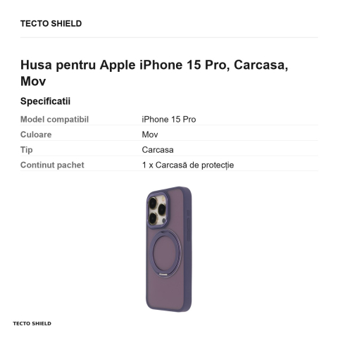 Husa Secure Spinning Mag pentru Apple iPhone 15 Pro, Carcasa, Mov [2]