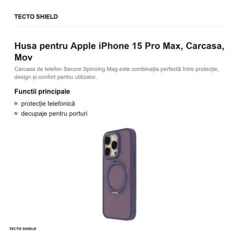 Husa Secure Spinning Mag pentru Apple iPhone 15 Pro Max, Carcasa, Mov [1]