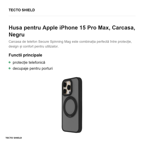 Husa Secure Spinning Mag pentru Apple iPhone 15 Pro Max, Carcasa, Negru [1]