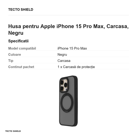 Husa Secure Spinning Mag pentru Apple iPhone 15 Pro Max, Carcasa, Negru [2]