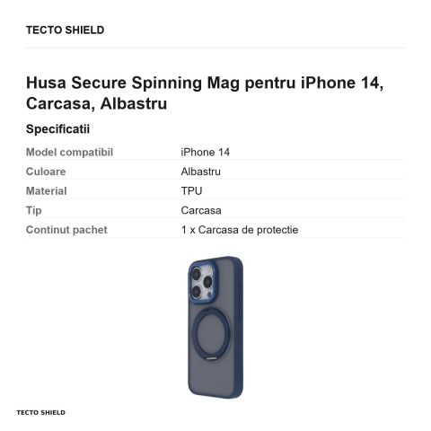 Husa Secure Spinning Mag pentru iPhone 14, Carcasa, Albastru [2]