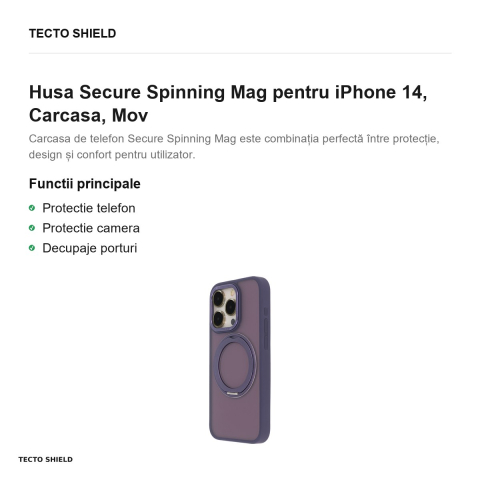 Husa Secure Spinning Mag pentru iPhone 14, Carcasa, Mov [1]