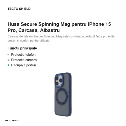 Husa Secure Spinning Mag pentru iPhone 15 Pro, Carcasa, Albastru [1]