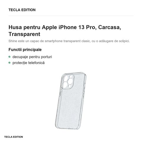 Husa Shine pentru Apple iPhone 13 Pro, Carcasa, Transparent [1]