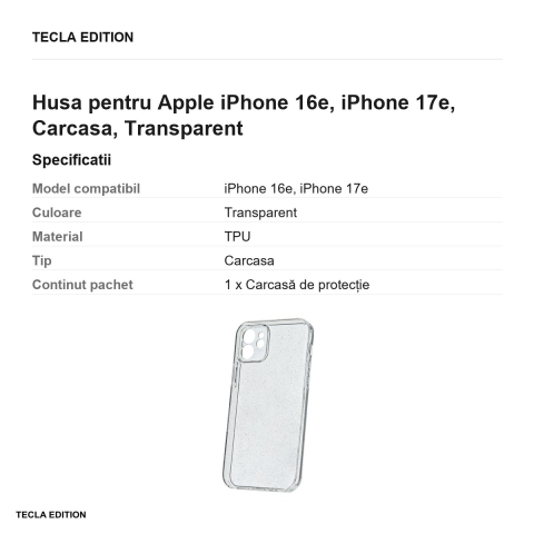 Husa Shine pentru Apple iPhone 16e, iPhone 17e, Carcasa, Transparent [2]