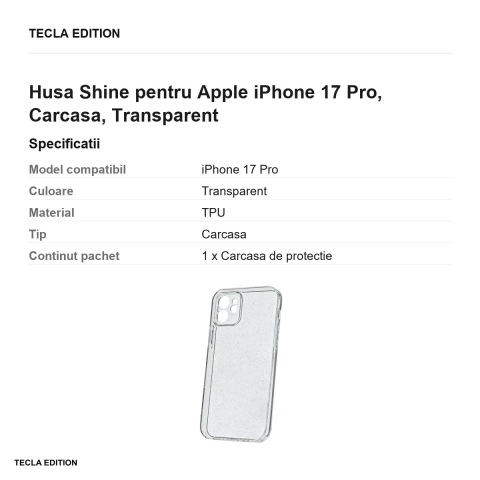 Husa Shine pentru Apple iPhone 17 Pro, Carcasa, Transparent [2]