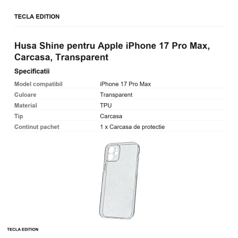 Husa Shine pentru Apple iPhone 17 Pro Max, Carcasa, Transparent [2]