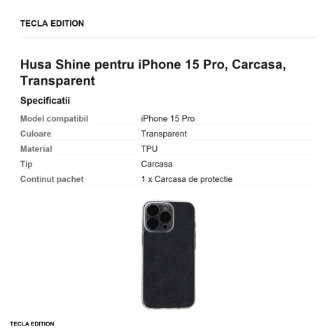 Husa Shine pentru iPhone 15 Pro, Carcasa, Transparent [2]