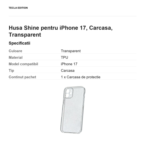 Husa Shine pentru iPhone 17, Carcasa, Transparent [2]