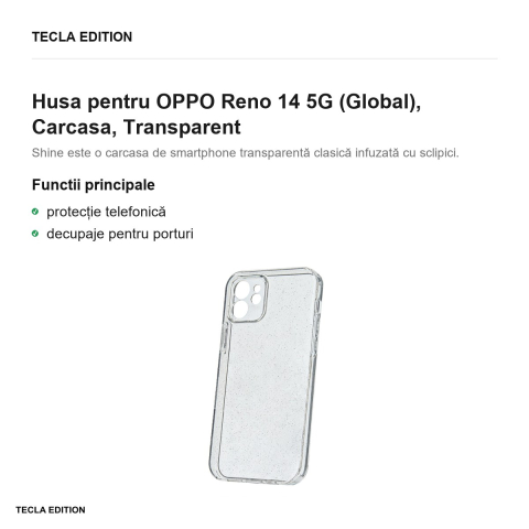 Husa Shine pentru OPPO Reno 14 5G (Global), Carcasa, Transparent [1]
