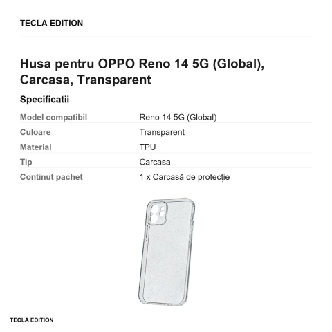 Husa Shine pentru OPPO Reno 14 5G (Global), Carcasa, Transparent [2]
