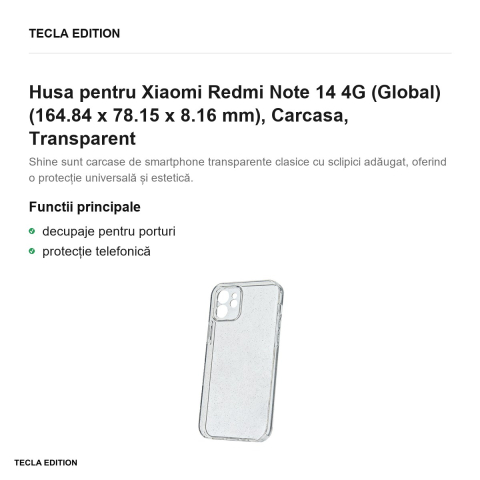 Husa Shine pentru Xiaomi Redmi Note 14 4G (Global), Carcasa, Transparent [1]