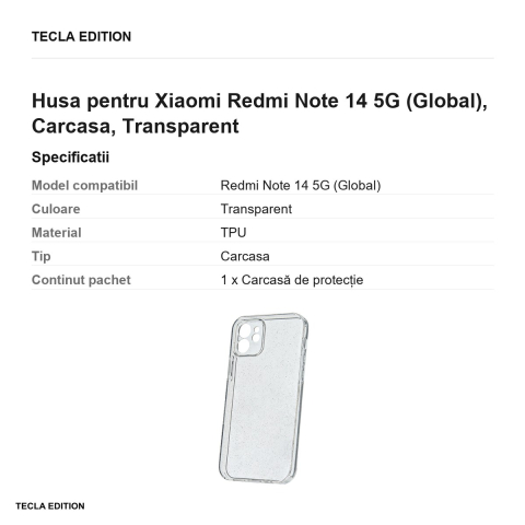 Husa Shine pentru Xiaomi Redmi Note 14 5G (Global), Carcasa, Transparent [2]