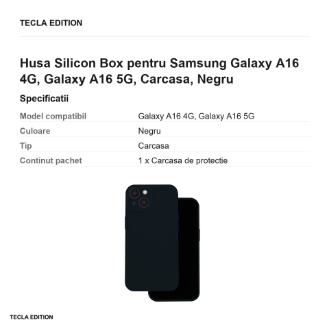 Husa Silicon Box pentru Samsung Galaxy A16 4G, Galaxy A16 5G, Carcasa, Negru [2]