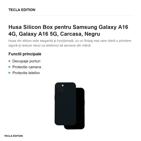 Husa Silicon Box pentru Samsung Galaxy A16 4G, Galaxy A16 5G, Carcasa, Negru [1]