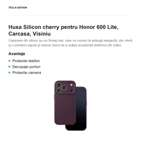 Husa Silicon cherry pentru Honor 600 Lite, Carcasa, Visiniu [1]