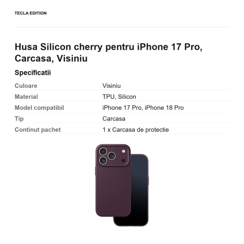 Husa Silicon cherry pentru iPhone 17 Pro, Carcasa, Visiniu [2]
