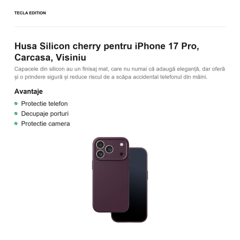 Husa Silicon cherry pentru iPhone 17 Pro, Carcasa, Visiniu [1]