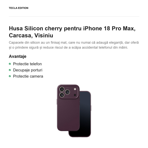 Husa Silicon cherry pentru iPhone 18 Pro Max, Carcasa, Visiniu [1]