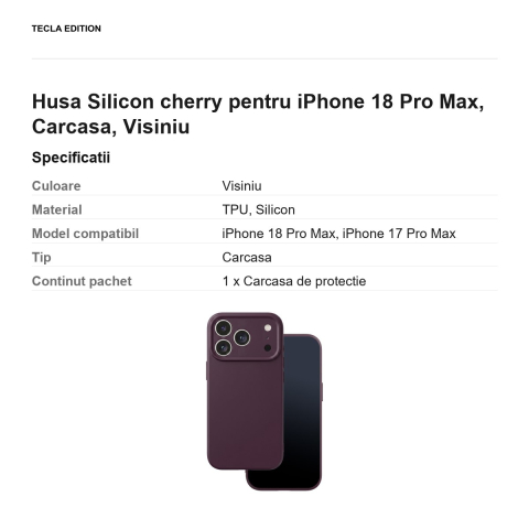 Husa Silicon cherry pentru iPhone 18 Pro Max, Carcasa, Visiniu [2]